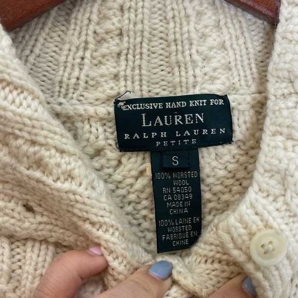 LAUREN RALPH LAUREN Hand Knit Worsted Wool Cable Knit Pullover High Neck Sweater - Picture 8 of 9